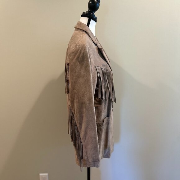 Vintage 80s Adam Douglass Suede Leather Fringe Jacket - Size S - Picture 3 of 8